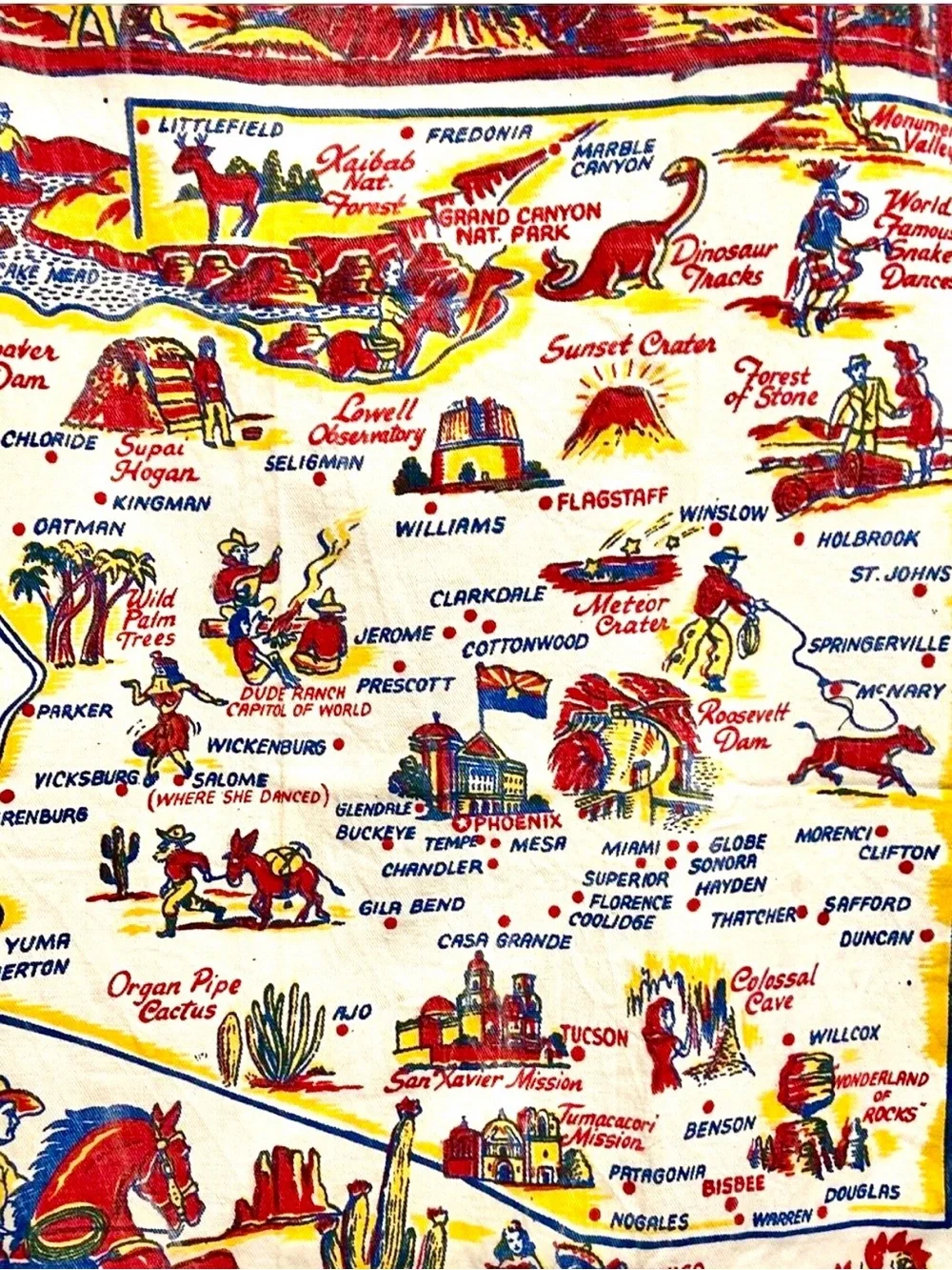 Vintage 1960’s Arizona Souvenir Tea Towel with Southwestern Map